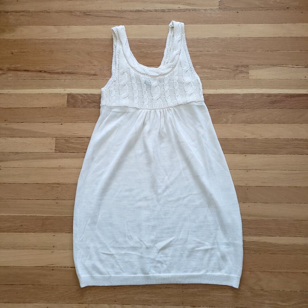 H&M Cream Babydoll Sweater Dress Scoop Neck Sleeveless Mini Wool Blend US 8